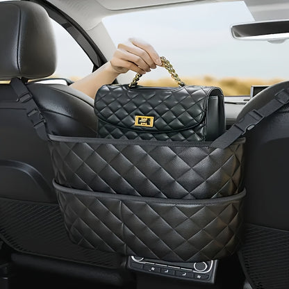 1/2pcs Large Capacity Car Seat Back Organizer - Durable PU Leather Storage Net Bag with Hanging Installation, Lightweight Car Interior Accessory