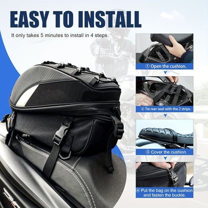 Versatile Motorcycle Rear Bag, 5.81-10.04gal - Synthetic Faux Leather Helmet Backpack with Storage Compartments & Reflective Straps for Off-Road Bikes, Street Motorcycles, And Motorbikes