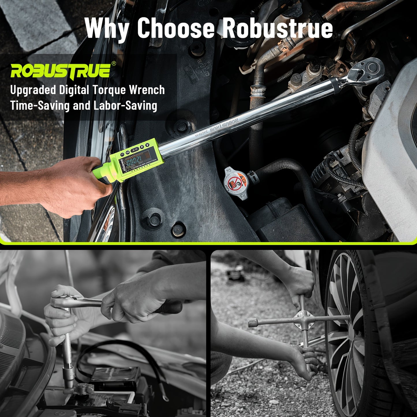 Robustrue 1/ 2" Drive Digital Torque Wrench 17-340Nm (12.5-250.8ft-lb) +-2% Accuracy - Electronic Torque Tester W/ Auto Alert for Auto Repair & Industrial