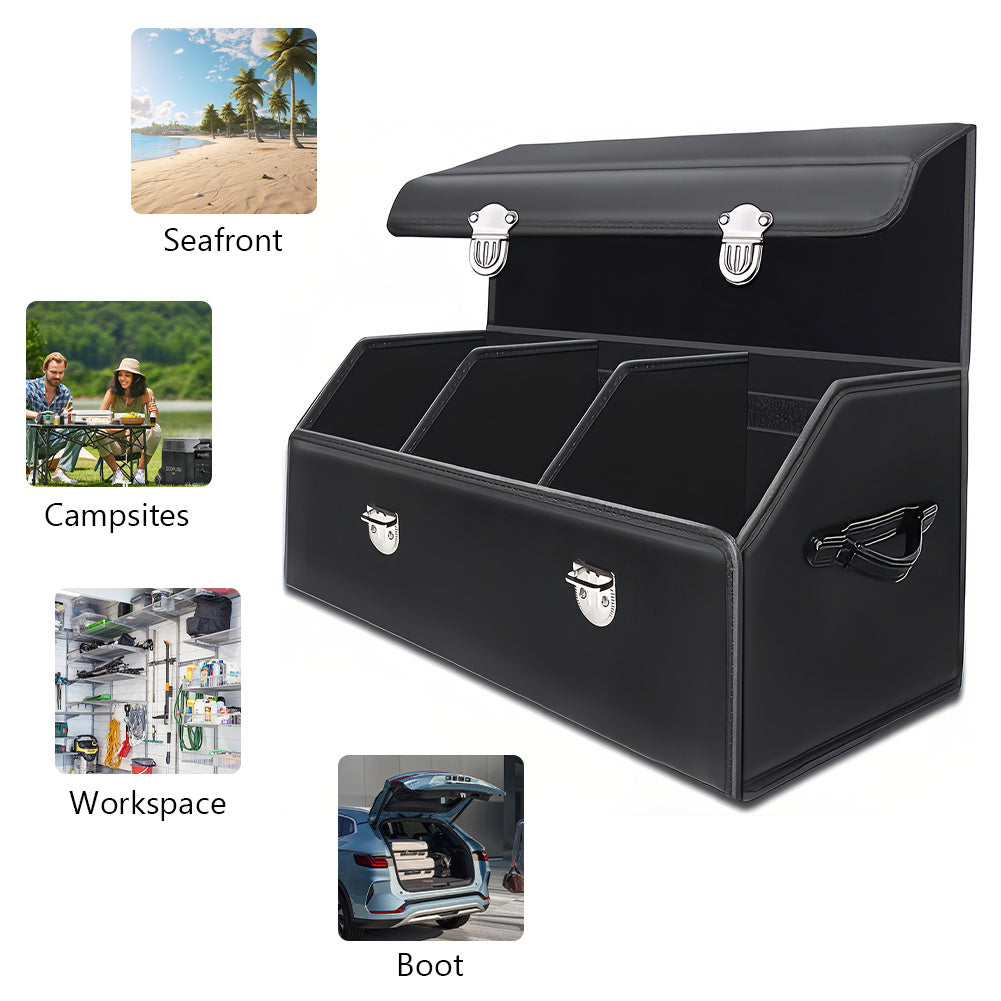 Multi-Compartment PU Leather Car Organizer Box - Foldable Large Capacity Storage for SUVs, Cars, Trucks, Campers & Workspaces - Durable Auto Interior Accessory, Highquality Material