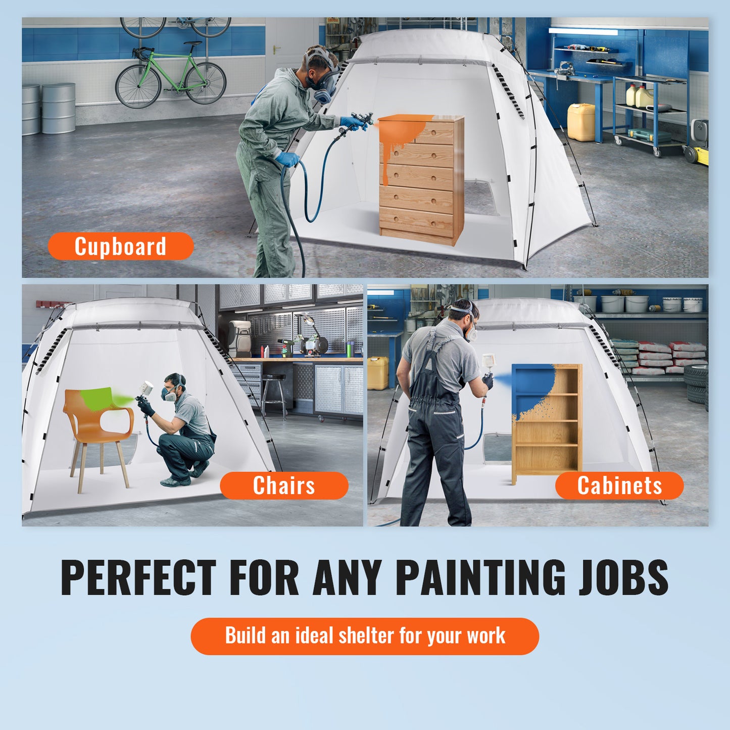 VEVOR Spray Paint Shelter Spray Paint Tent 90*62*62in/120*84*72in Portable Paint Booth DIY
