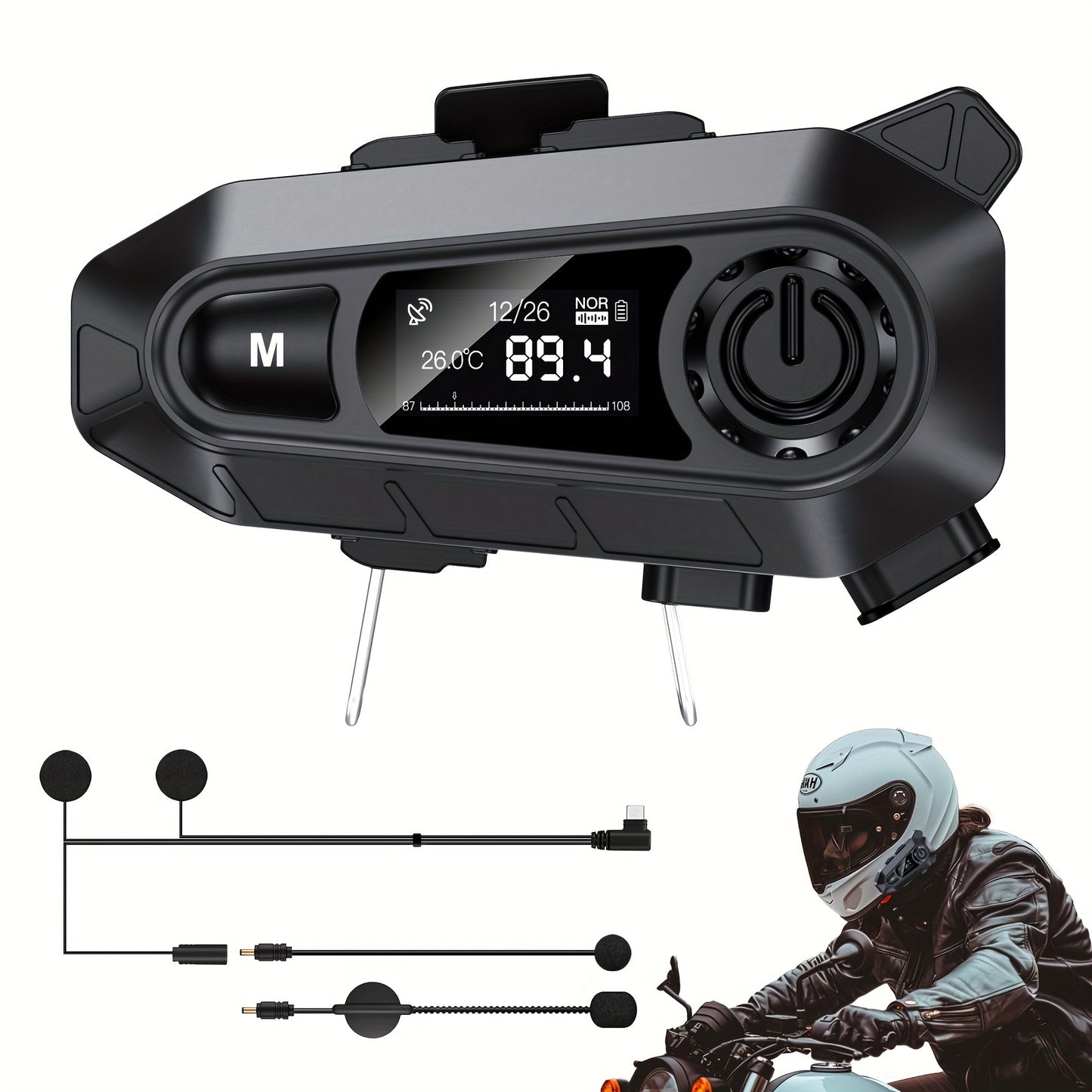 Motorcycle Helmet Wireless Intercom Headset-500M Intercom And Group Chat Mode, LED Screen Digital Display, Wireless 5.4/Noise-Cancelling/Voice Control/Fm Radio, Suitable for Unisex Outdoor, Off-Road And Riding Scenarios