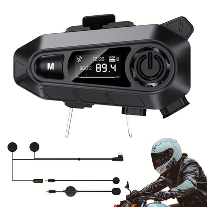 Motorcycle Helmet Wireless Intercom Headset-500M Intercom And Group Chat Mode, LED Screen Digital Display, Wireless 5.4/Noise-Cancelling/Voice Control/Fm Radio, Suitable for Unisex Outdoor, Off-Road And Riding Scenarios