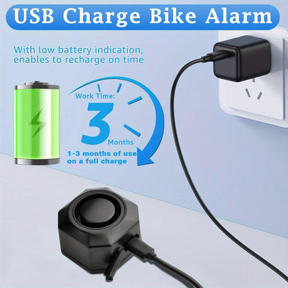 Bike Alarm USB Rechargeable with Mount, Bike Alarm with Remote, Bicycle Alarm System Anti Theft Wireless Bicycle Vibration Motion Sensor 110Db Loud Security for Vehicle Trailer Motorcycle Car