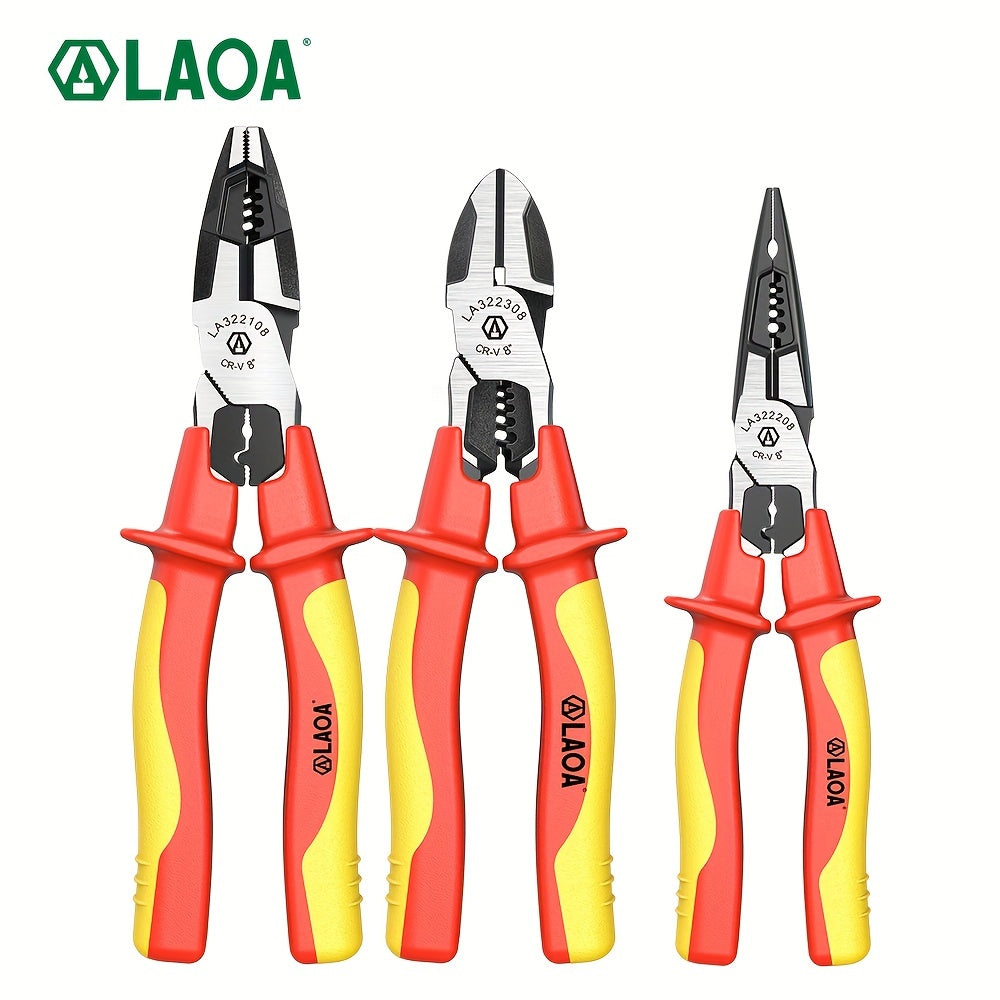 LAOA Insulated Needle-Nose Pliers/Wire Cutters/Diagonal Pliers, Multifunctional Electrician'S Manual Tool That Combines Cutting, Gripping, Twisting Screws, And Crimping Terminals All in One.