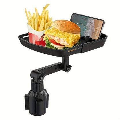 3-in-1 Car Cup Holder Tray Phone Holder - Dual Expandable Base, ABS Adjustable Rotating Bracket