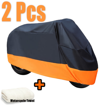 2pcs Set: 190T-3XL Motorcycle Cover And Towel - UV Protection, Waterproof, Tear-Resistant Fabric with Safety Features Including Lock Holes - Ideal for Outdoor Storage And Protection