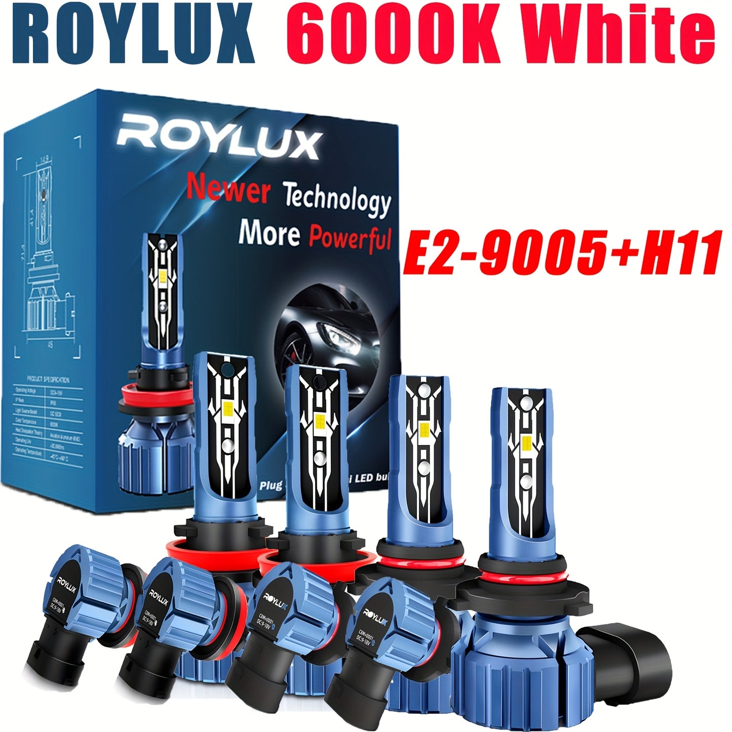 4pcs 9005+H11 LED Headlight Kit Bulbs, High/Low Beam Fog Lamps 80W 20000LM/bulb Super Bright White 6000K, Without Battery