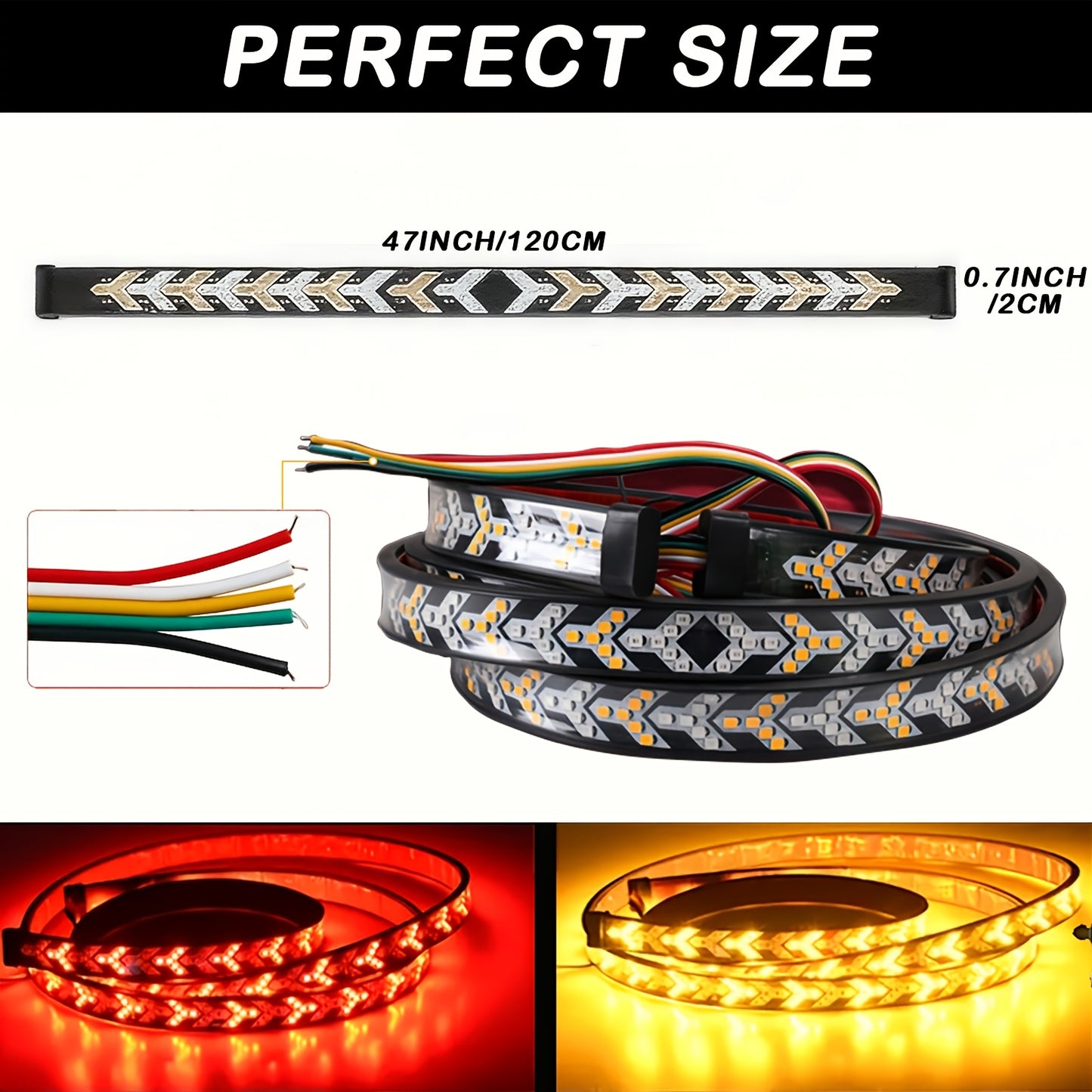 47.24inch Long Pickup-Style Off-Road Vehicle Arrow-Shaped LED Light Strip, Equipped with Red And Yellow Flowing Lights, Car Atmosphere Light Strip, Decorative Neon Light Strip on The Rear of The Truck, a Thoughtful Gift, with Fishbone Design