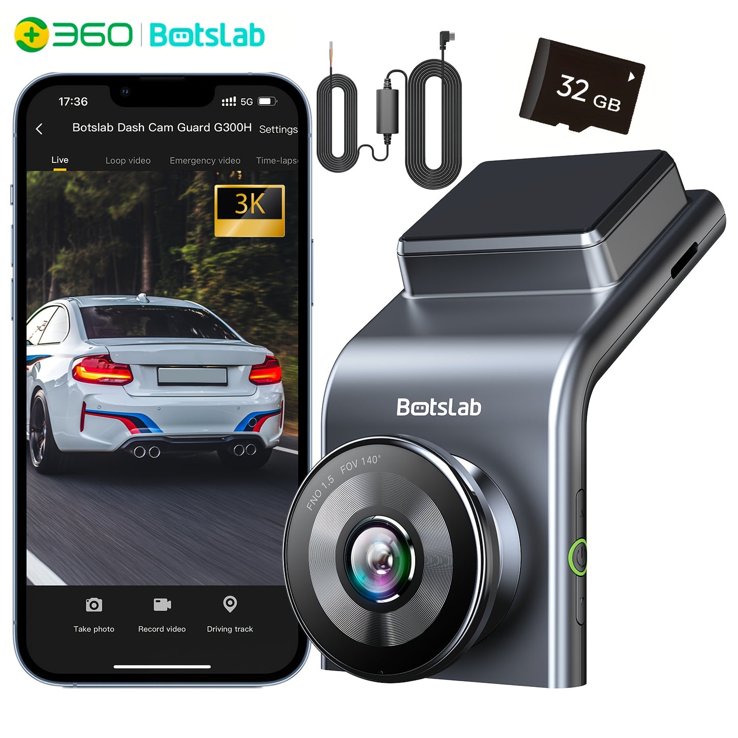 Front Car Dash Cam with 3K, 140° Wide Angle Lens | Built-In Wifi GPS, Night Vision, Motion Detection Alerts, Parking Mode, WDR, Loop Recording - USB-Powered, Compact Design, Vehicle Security, Modern Vehicle Accessory, Durable Construction