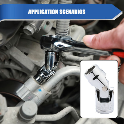 10pcs 3/8 Inch Drive Universal Joint Socket Set, 6 Point, Metric, 10mm, 11mm, 12mm, 13mm, 14mm, 15mm, 16mm, 17mm, 18mm, 19mm, Swivel Socket with Flexible Wobble, CR-V, 3/8"Drive Universal Flex Socket Set, Mirror Chrome Finish