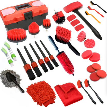 Car Detailing Brush Set, Car Detailing Kit, Car Detailing Brushes, Car Cleaning Kit, Car Windshield Cleaning Tool, Professional Car Care kit - Car Wash Brush kit for Interior Exterior Wheels