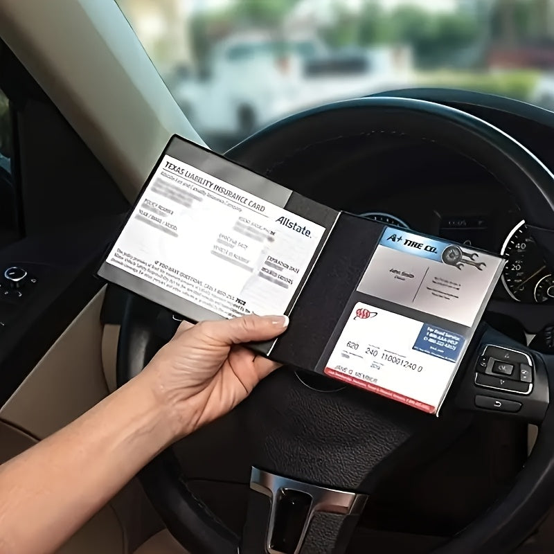 [Durable Car Holder] Black Car Insurance Registration & Driver License Holder | Multiple Card Slots, Golden Car Design, Perfect for Truck, Motorcycle, Or Trailer Identification Vehicle Identification Card Holder, Sleek Accessory Driver License Holde