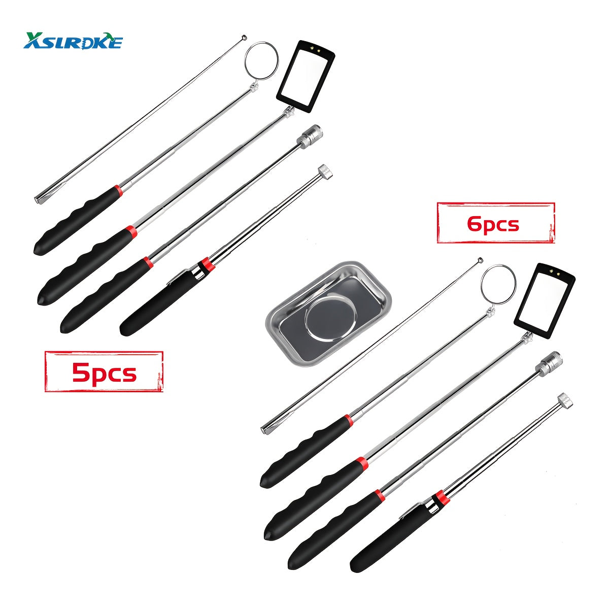 XSLRDKE Magnetic Pick-Up Tool, Adjustable Sticks and 360 Swivel Inspection Mirror, 5 Pack/6 Pack