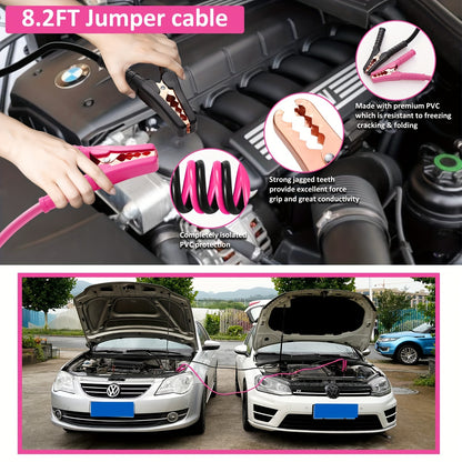 Pink Car Roadside Emergency Kit Assistance Emergency Kit with Jumper Cables Auto Tool Set Deer Whistles Winter Car Safety Roadside Assist Kit, Without Battery