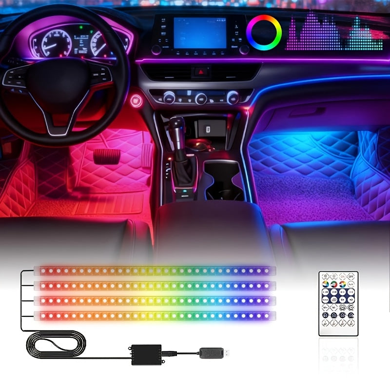 48-LED RGB Car Interior Ambient Light, Supports App Control/Usb/Car Plug, Compatible, LED Color Light Strips, Under-Seat Lighting Kit for All Car Models, Without Battery