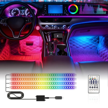 48-LED RGB Car Interior Ambient Light, Supports App Control/Usb/Car Plug, Compatible, LED Color Light Strips, Under-Seat Lighting Kit for All Car Models, Without Battery