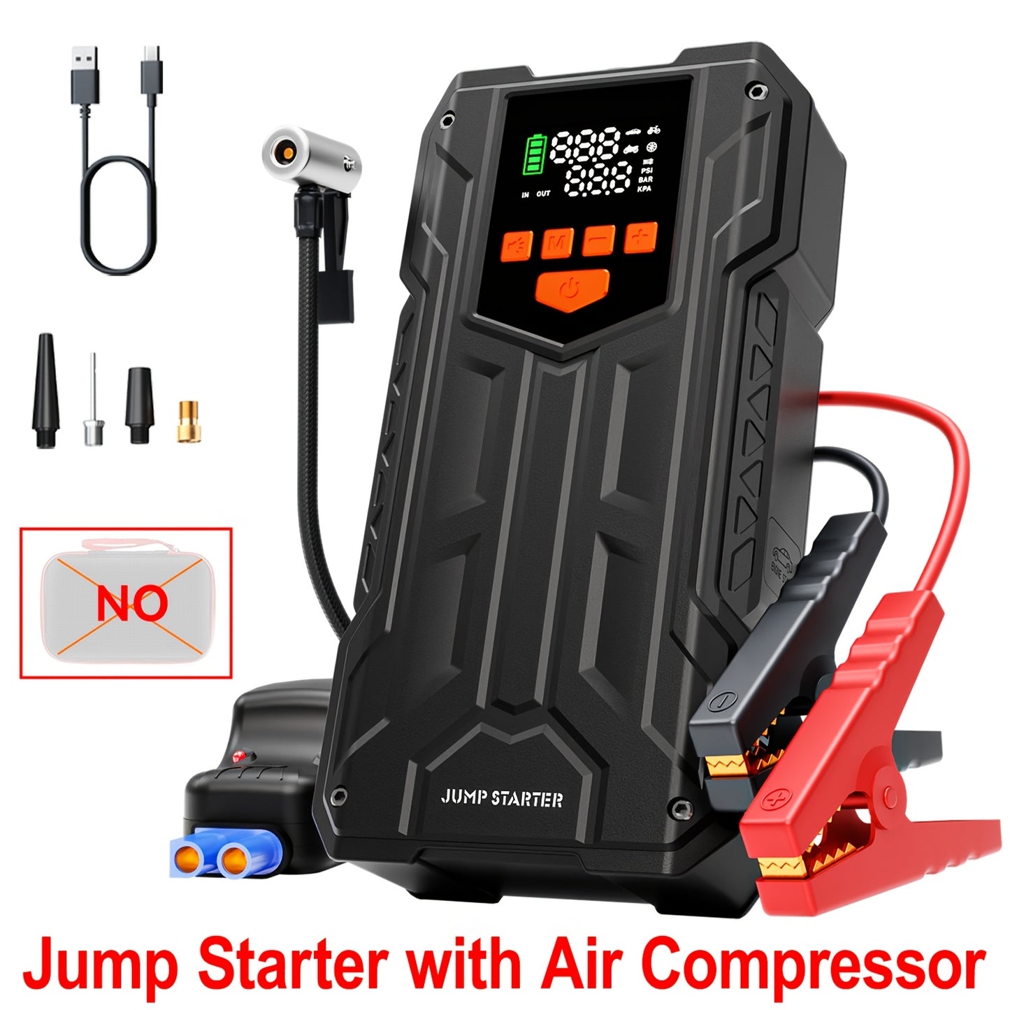 Portable Car Jump Starter with Air Compressor, Jump Starter for Car, 5000A Peak(2.11gal Gas, 1.72gal Diesel) with 150 PSI Tire Inflator, 12V Car Battery Jump Power Pack, Car Jumper Starter Portable, 5in 1 Function Jump, Battery Charger, Smart Cables