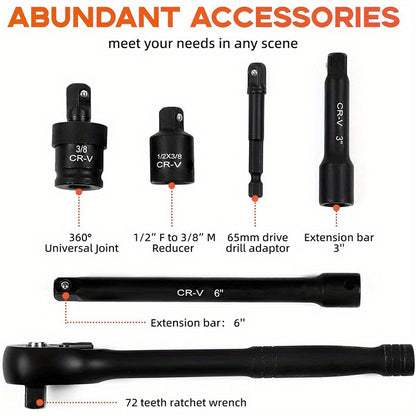 44/34+1/50 Sets of Professional-Sized 1/2-Inch Drive Pneumatic Screwdrivers, Including Both Long-Handled And Short-Handled Screwdrivers, Are Part of a Comprehensive Household Repair Tool Kit Suitable for Automotive Mechanical Maintenance