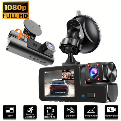 Dash Cam for Car FHD1080P 2 Channels Camera 360 Dash Cam Car DVR 170° Large Wide Angle Car Recorder Super Night Vision Loop Recording G-Sensor Tachograph Dashboard Camera