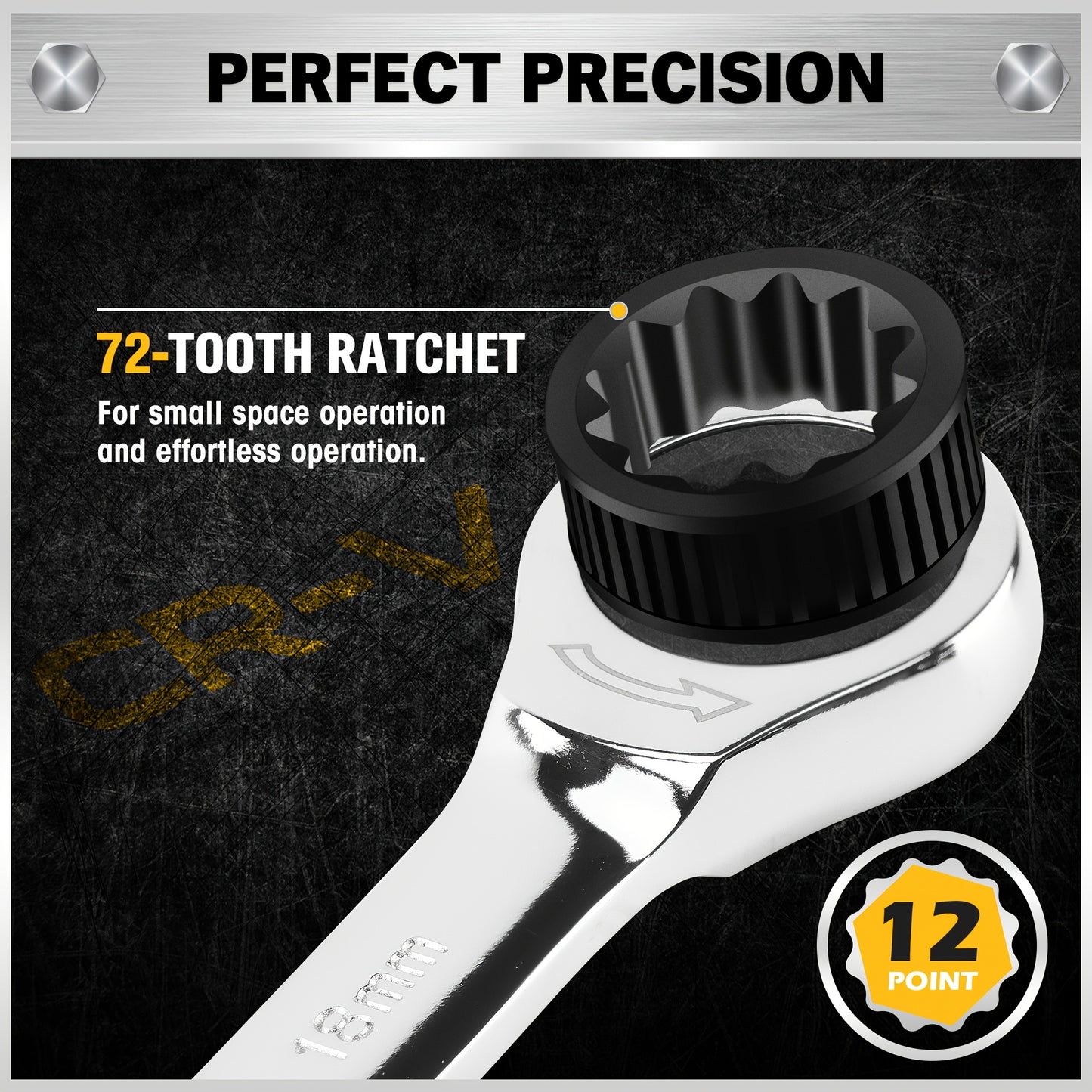 33pcs Combination Ratchet Wrench Set, SAE And Metric Sizes, 72-Tooth Gear Design, CR-V Steel, Adjustable, Manual Operation for Car Maintenance (Includes 22 Ratcheting Wrenches, 4 Adapters, And 6 Screwdriver Bits, And 1 Storage Case)
