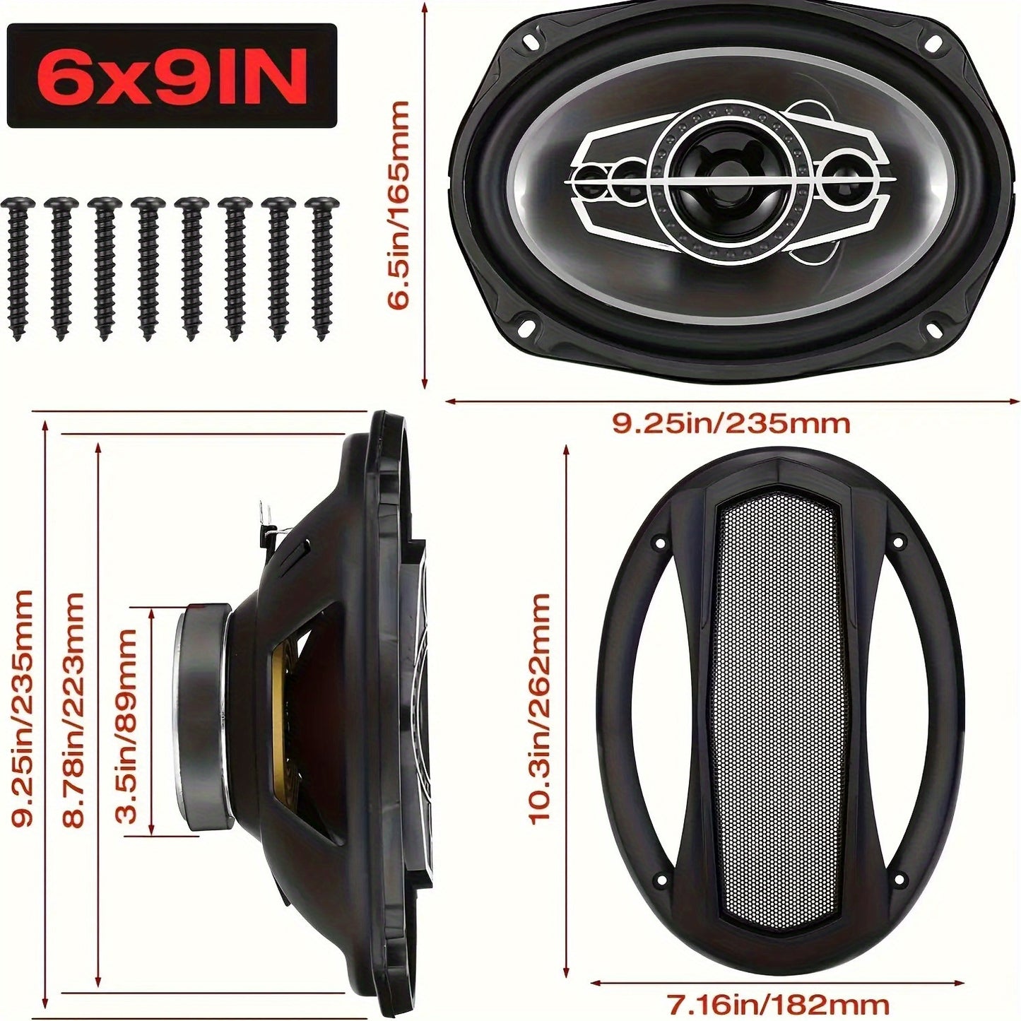 2pcs 6x9 Inch 1000W 5-Way Car HiFi Coaxial Speakers - 600W Total Power, 5.2 Channel Stereo, Stainless Steel Full Range Frequency Speakers for Vehicle Door & Auto Audio, 36V Safe Operation, Car Audio Accessories, Modern Car Stereo, Durable Speaker Casing,