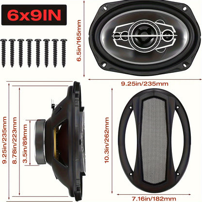 2pcs 6x9 Inch 1000W 5-Way Car HiFi Coaxial Speakers - 600W Total Power, 5.2 Channel Stereo, Stainless Steel Full Range Frequency Speakers for Vehicle Door & Auto Audio, 36V Safe Operation, Car Audio Accessories, Modern Car Stereo, Durable Speaker Casing,