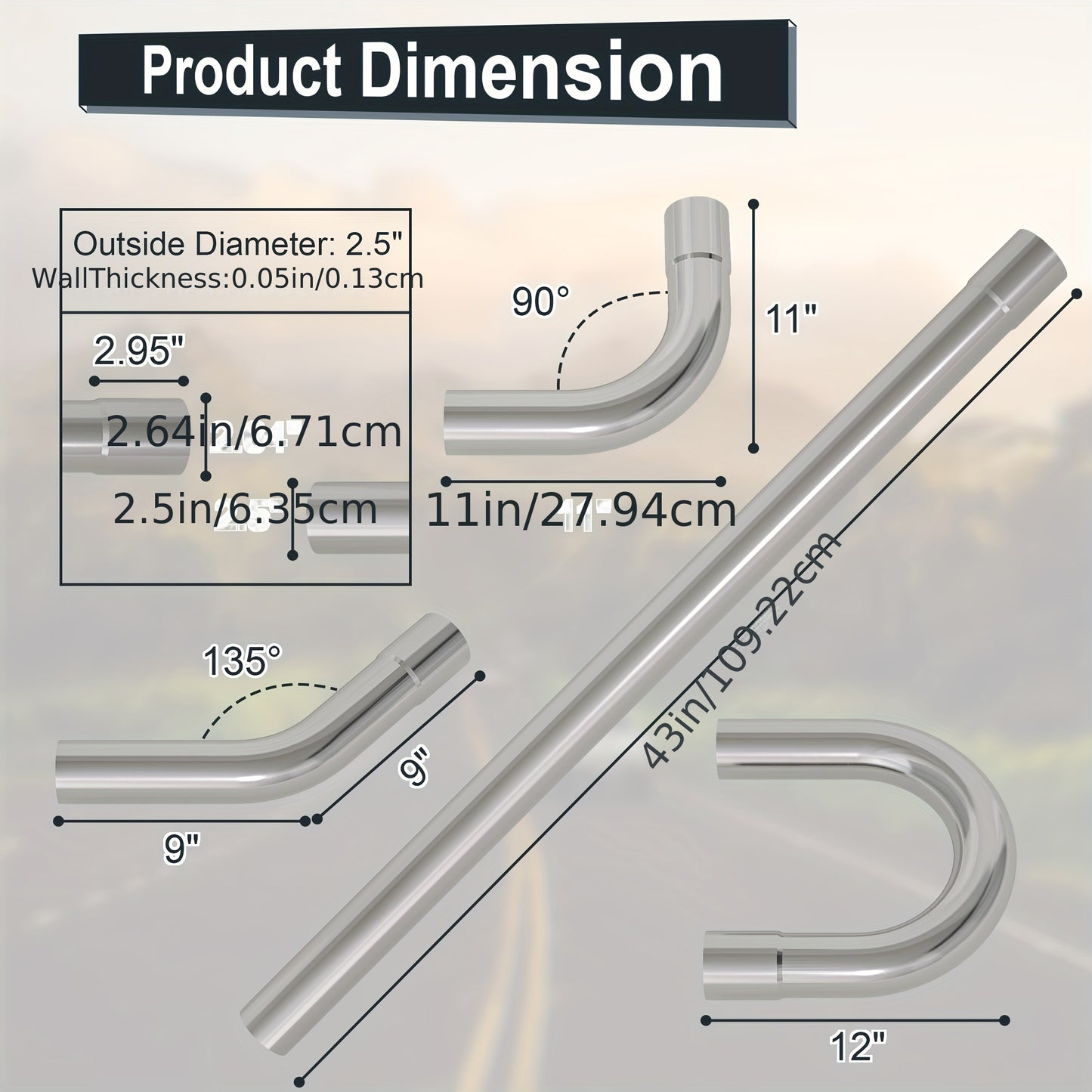 [Exhaust Kit Tubing] 2.5'' Mild Steel Exhaust Kit Tubing Mandrel Bend Pipe Straight U Bend 16 Gauge Universal