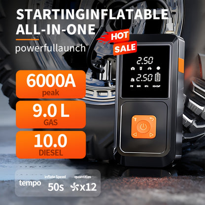 Emergency Power Supply Air Pump, 10000A, Large Screen Digital Display, 250PSI Jump Starter, Compatible with All Car Models, USB Fast Charge, LED Emergency Lighting, Portable 10-liter Gasoline Or 9.0-liter Diesel Engine, with EVA Bag