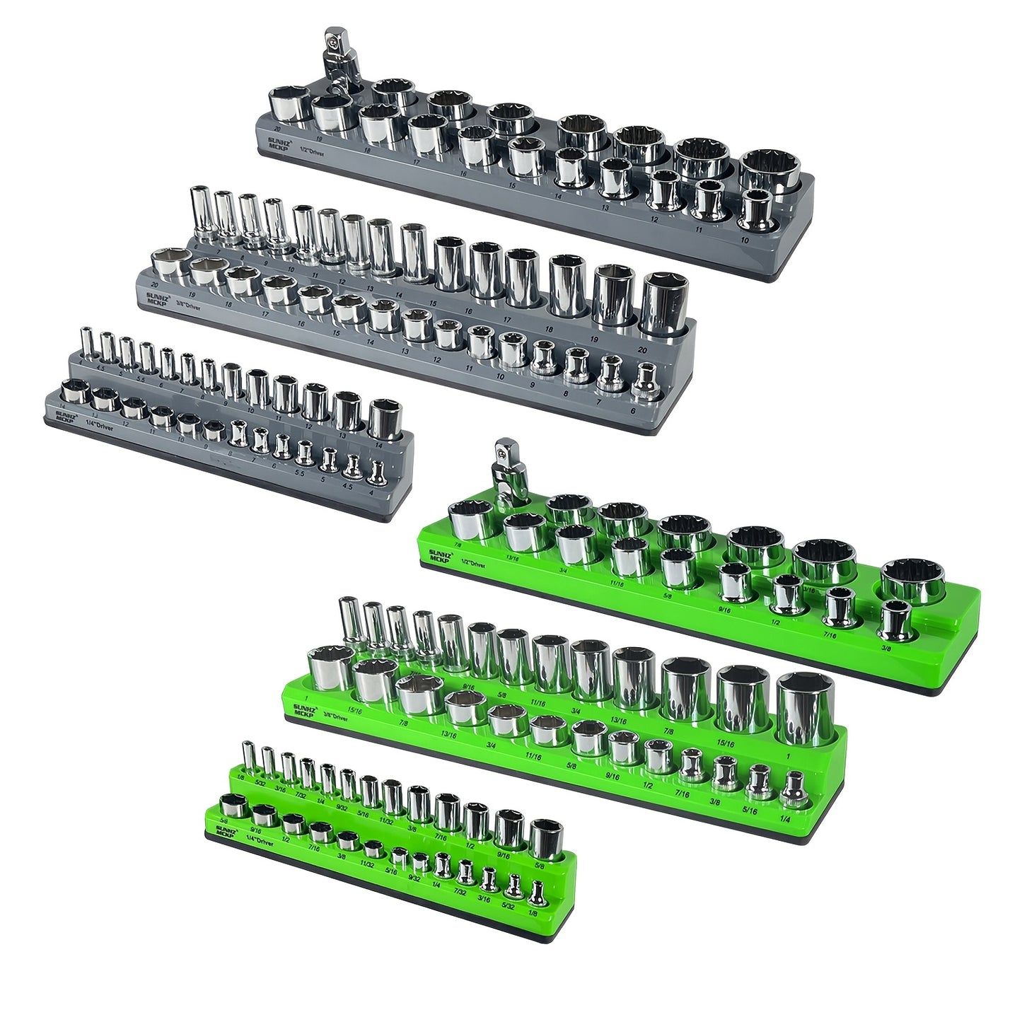 [Magnetic Socket Organizer Set] 6pcs SUNHZMCKP Magnetic Socket Organizer Set | 1/4", 3/8", 1/2" Metric & SAE Socket Holders for Tool Box Drawer, Holds 143pcs Standard And Deep Size Sockets, Fine Father's Day Gifts