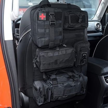 6pcs Set - Heavy-Duty MOLLE Tactical Car Seat Organizer Pouch with Adjustable Fasteners and Thickened Back Panel - Suitable for Jeeps, Trucks, SUVs - Premium Vehicle Storage System, Durable Nylon Bag for Gear, First Aid, and Tools - Car Trunk Lid