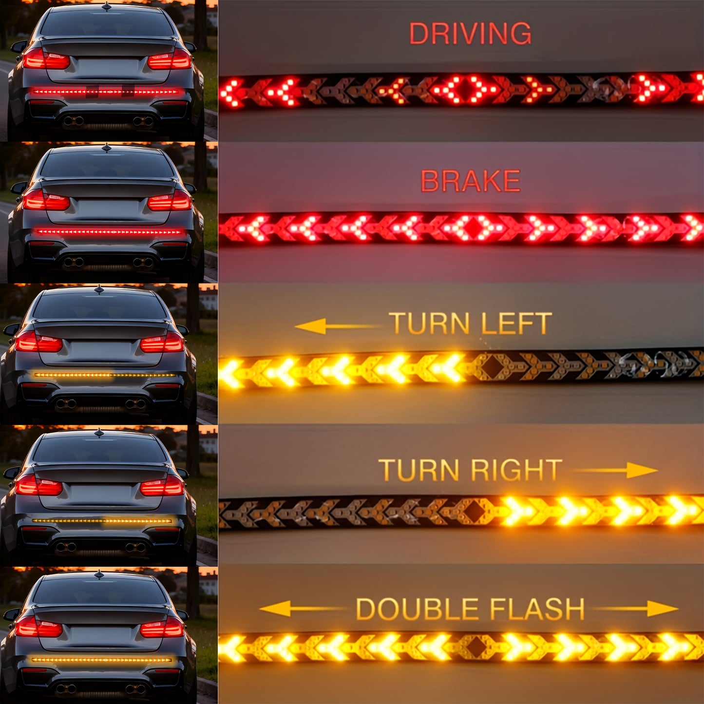47.24inch Long Pickup-Style Off-Road Vehicle Arrow-Shaped LED Light Strip, Equipped with Red And Yellow Flowing Lights, Car Atmosphere Light Strip, Decorative Neon Light Strip on The Rear of The Truck, a Thoughtful Gift, with Fishbone Design