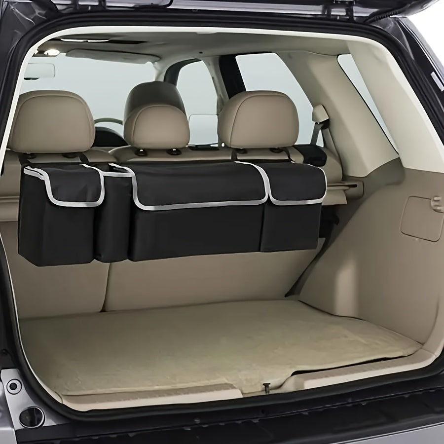 Rear Seat Hanging Storage Bag, Car Trunk Organization And Storage for SUV, Truck, MPV, Foldable Cargo Storage Bag with 4 Pockets, More Storage Space for SUV