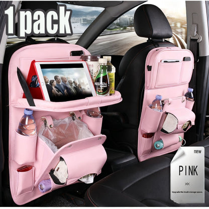 1/2pcs Upgraded Overhead Hanging Car Seatback with Partitioned Storage, Tray Table, Cup Holder, Umbrella & Computer Desk - Large Capacity Space-Saving Suitable for Car Interior Storage, Fits for Most Vehicles (Backseat)