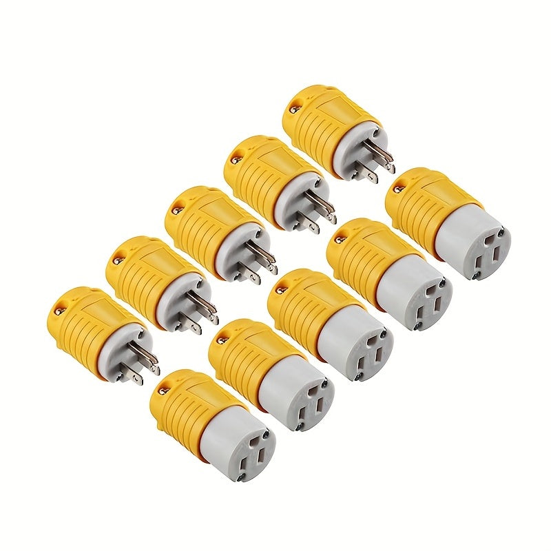 Set of 1/3/5 Male And Female Connectors, American Industrial RV Replacement Plug Set NEMA 5-15R 15A 125V, Straight Connector, Yellow Color, Without Battery RV Plugs, Inlets & Receptacles