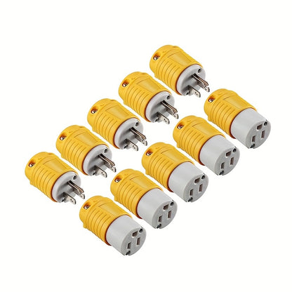 Set of 1/3/5 Male And Female Connectors, American Industrial RV Replacement Plug Set NEMA 5-15R 15A 125V, Straight Connector, Yellow Color, Without Battery RV Plugs, Inlets & Receptacles