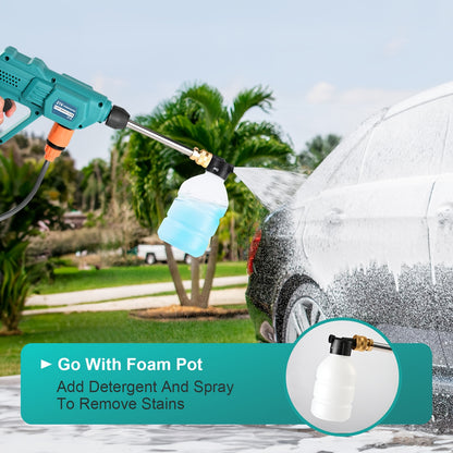 Portable High-Pressure Car Wash Machine, 500PSI Car Wash Machine, with 1/2 Batteries, 6-In-1 Nozzle, 5-Meter Hose, Portable High-Pressure Cleaning Machine for Car/Fence/Floor Cleaning And Watering, Is A Great Christmas Gift