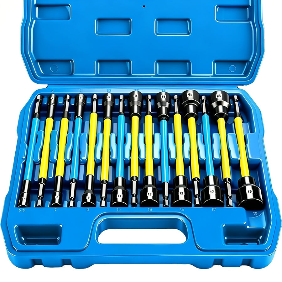 10+3pcs/14pcs/27pcs/54pcs Magnetic Socket And Screwdriver Set, Impact Power Hexagonal Extended Nut Screwdriver Drill Bit Main Kit, Imperial And Metric, 1/4-inch Hexagonal Handle, Chrome-vanadium Steel Material, An Ideal Choice for Daily Use