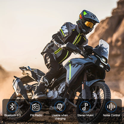 Motorcycle Helmet Headset 1000mAh, Wireless Intercom for Riders, Hands-Free Calls & Music, Voice Control, Noise Cancelling, HD Speakers, Long Battery Life
