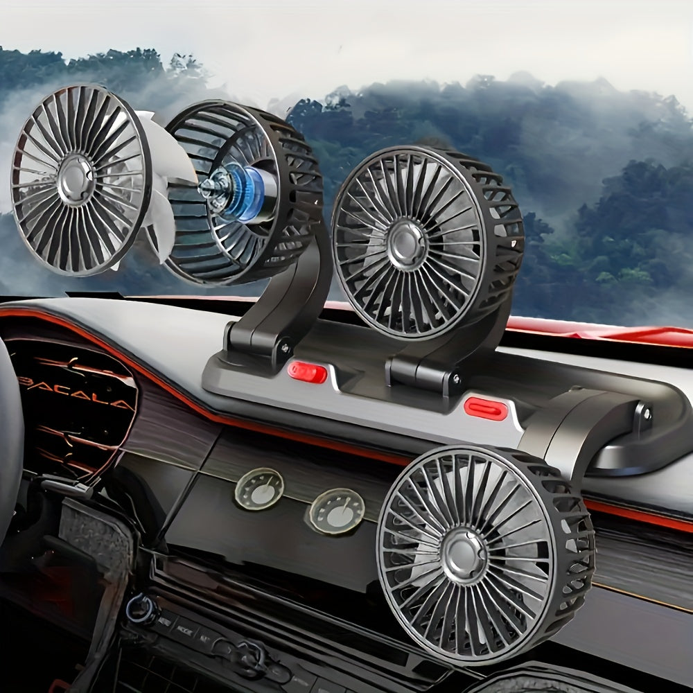 Dual Head Rear Car Fan with Super Powerful Cooling - Quiet Dual Head Fans, Ultra-Low Noise, Foldable Design, Long 70-inch USB Cord, for Cars, Home, Office, Travel - Vehicle Compatibility, Home Ventilation, Sleek Design, Efficient Airflow, Office Workers