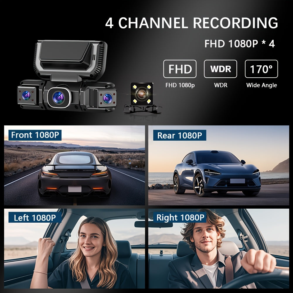 [FOXGOD] 360° Dash Cam for Car | 4 Channel Recording, Night Vision, 3.16" IPS Screen with WiFi, G-Sensor, Parking Mode, Video Capture, Free 32GB Card, The Best Gift to Give to A Friend