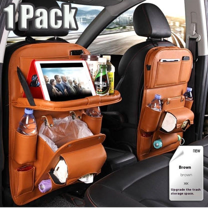 1/2pcs Upgraded Overhead Hanging Car Seatback with Partitioned Storage, Tray Table, Cup Holder, Umbrella & Computer Desk - Large Capacity Space-Saving Suitable for Car Interior Storage, Fits for Most Vehicles (Backseat)