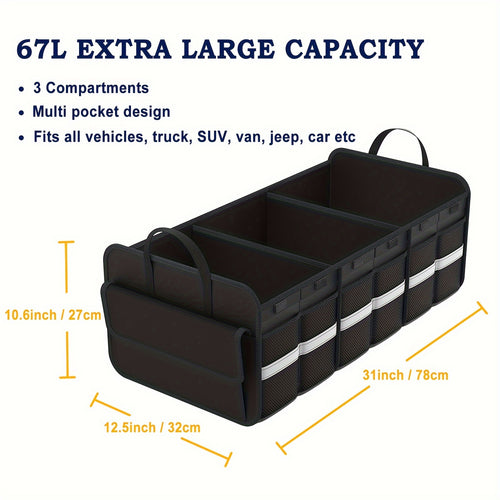 Trunk Organizer For SUV, Large Trunk Organizer For Car, Collapsible Multi-Compartment Car Trunk Organizer, Sturdy Cargo Trunk Storage Organizer, Non Slip Bottom