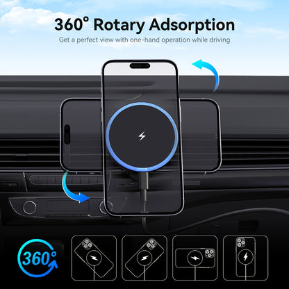 For Magsafe Car Mount, 15W Magnetic Wireless Charger for Iphone, Magsafe Air Vent Car Holder Charger for Iphone 16/15/14 13 12 Pro Max Mag Safe Case, LED Design, Without Battery