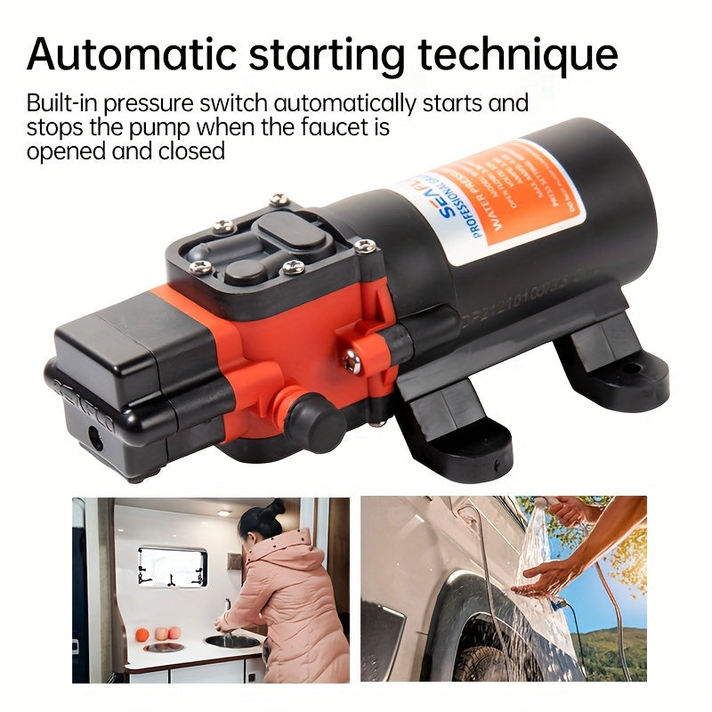 Marine Water Pump with Auto Priming Feature, Diaphragm Type, Suitable for Boats, Showers, And Bathrooms, Designed for RV Caravans, Operates at 35PSI And 12V, Without Battery