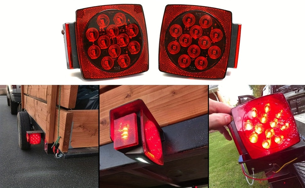12V LED Trailer Lights, Red White 2 Square Trailer Lights & 6 Connectors Stop Tail Turn Signal Tail Lights, Utility Trailer Lights For Under 80 Inch Boat Trailer Truck Marine Camper RV