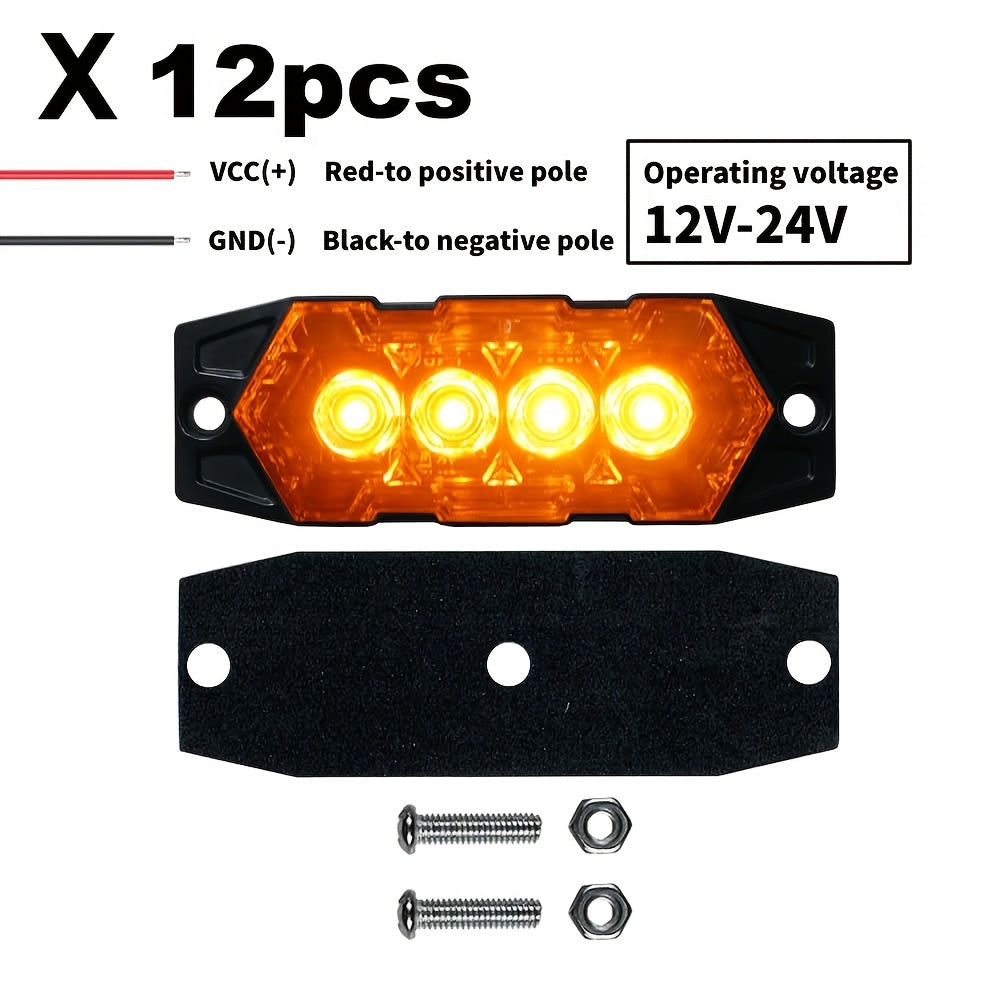 12pcs New Upgraded 12V-24V Universal LED Light for Atv Utv Boat Bike-Heavy-Duty Off-Road with Amber/Red/White, 12-24V Vehicle, Without Battery