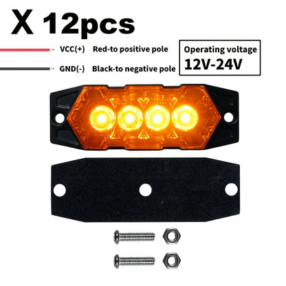 12pcs New Upgraded 12V-24V Universal LED Light for Atv Utv Boat Bike-Heavy-Duty Off-Road with Amber/Red/White, 12-24V Vehicle, Without Battery
