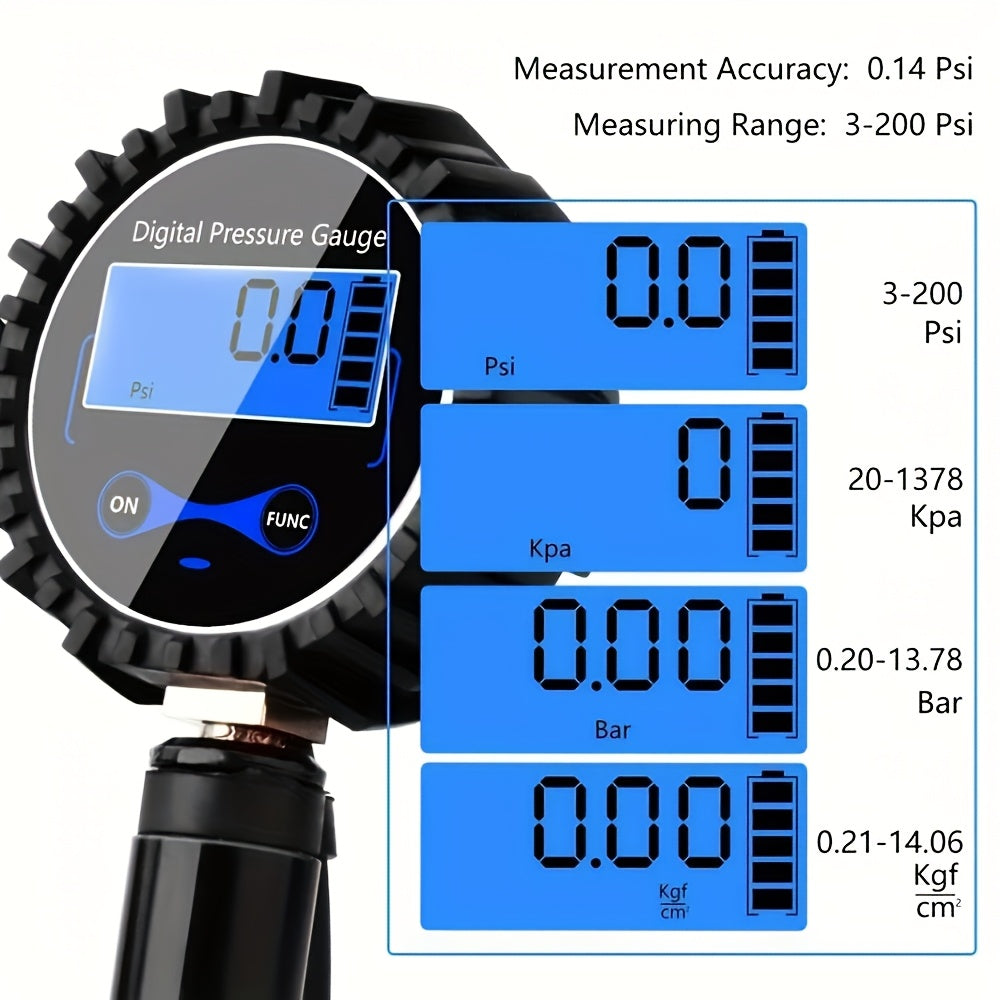 Digital Tire Inflator with Pressure Gauge - 200 PSI (with 3pcs Connector)