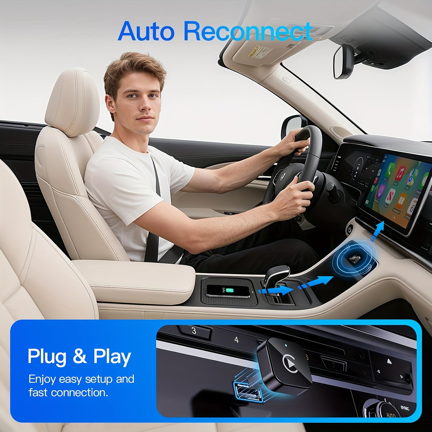 2026 NEW Wireless Carplay Adapter & Android Auto 2026 Upgrade Wired CarPlay to Wireless, 2-in-1 Mini USB Design with Fast Stable Connection Car Play for Apple IOS 10+, Android 11+ Version Car Play Wireless Adapter Carplay Wireless Free Type-C Adapter